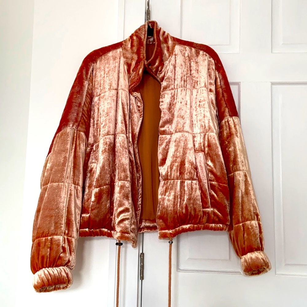Gorgeous Free People Orange Velvet Puffer Coat
